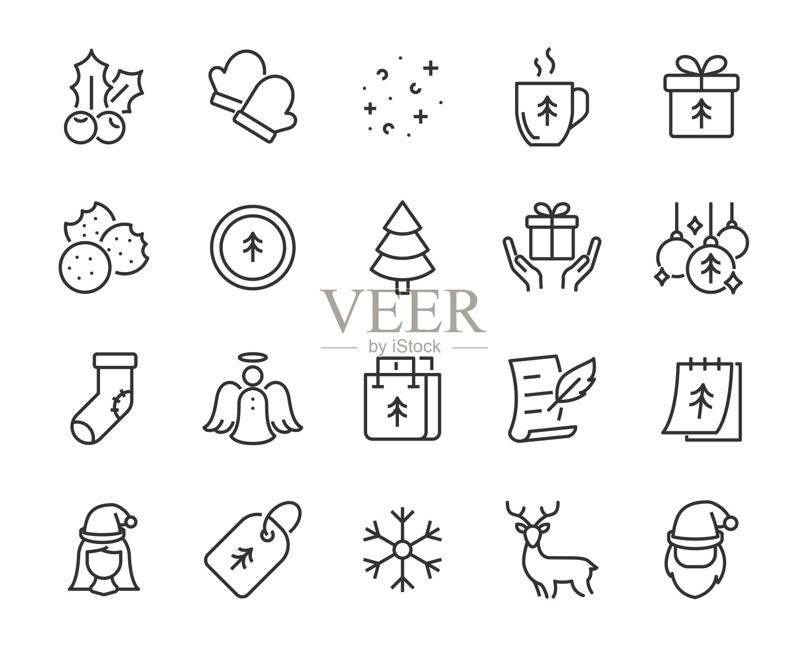 一套圣诞图标，圣诞事件，冬季季节图标素材