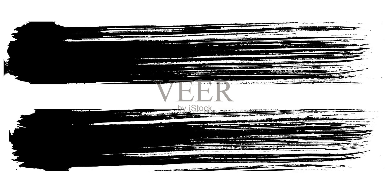 抽象的黑色笔刷条纹。黑白篆刻水墨艺术。孤立的画笔设计插图元素。插画图片素材