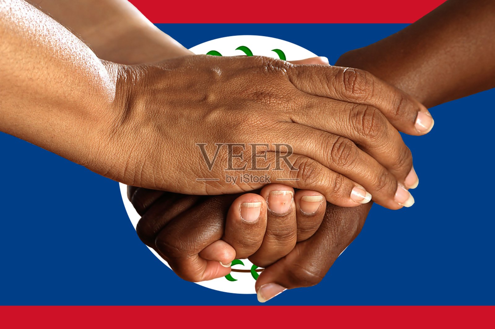 伯利兹的旗帜，一个多文化青年群体的融合照片摄影图片