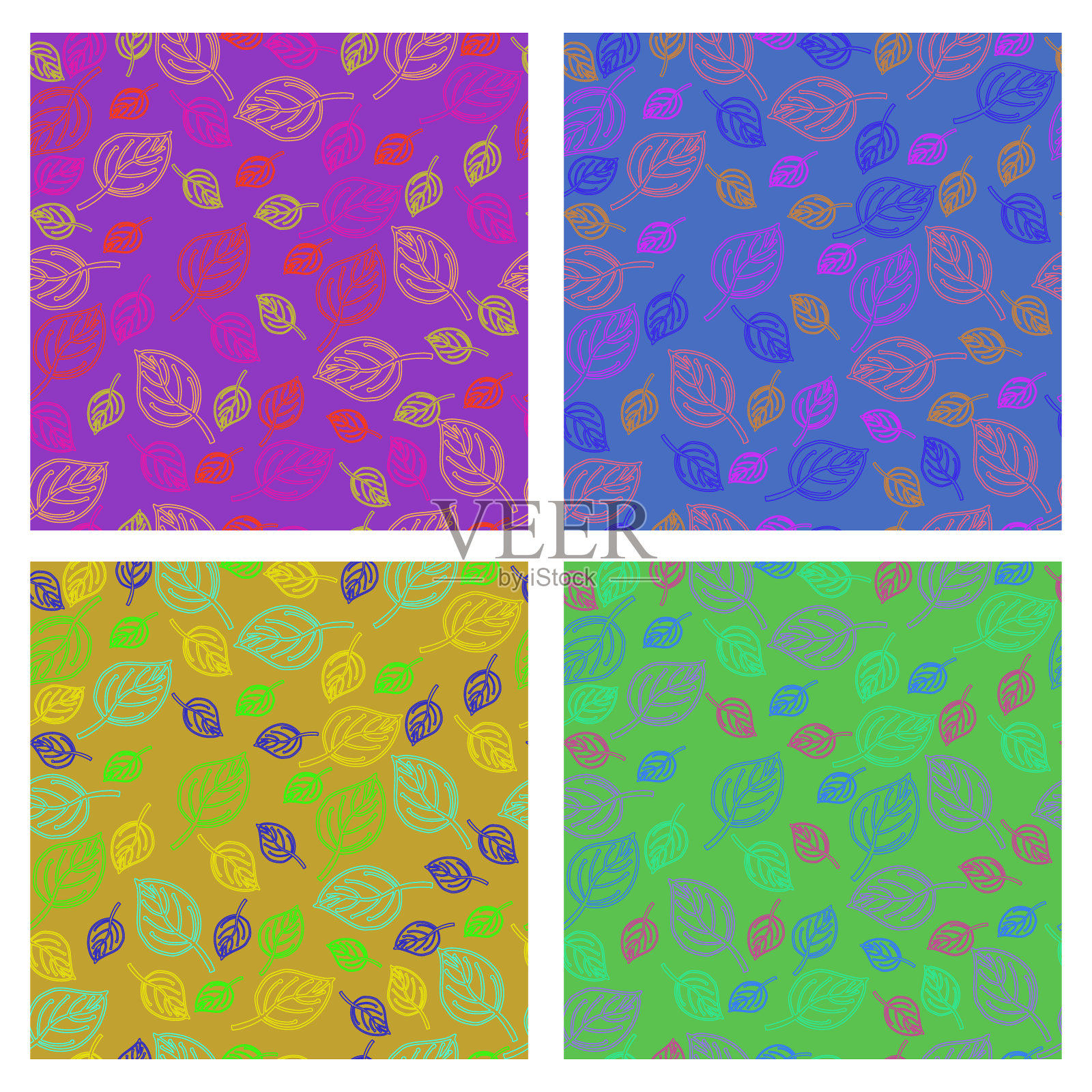 一套四叶无缝图案。插画图片素材