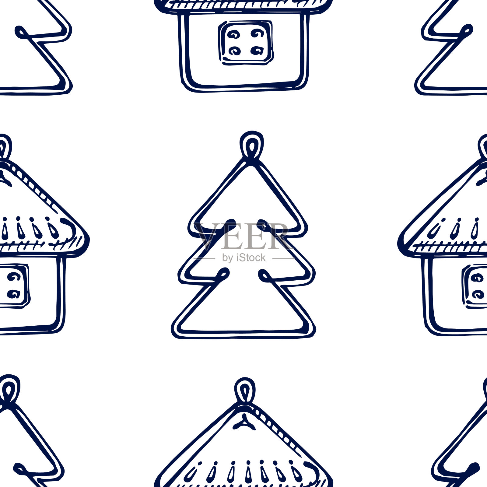 圣诞节手工绘制无缝模式与小玩意插画图片素材