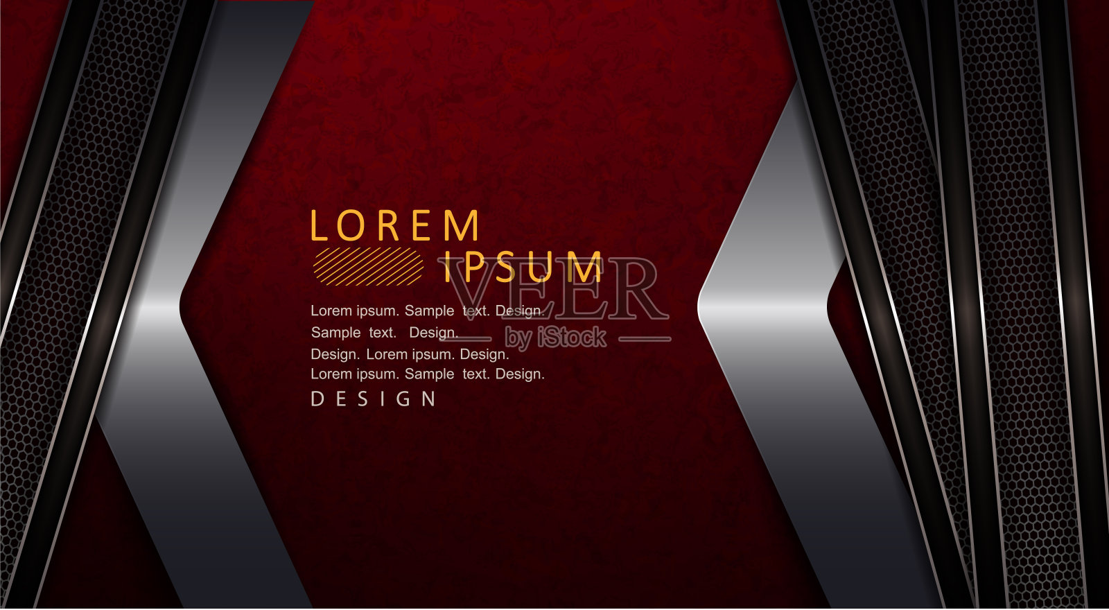 一个优雅的构图框架和金属色的箭头在红色背景的大理石阴影插画图片素材