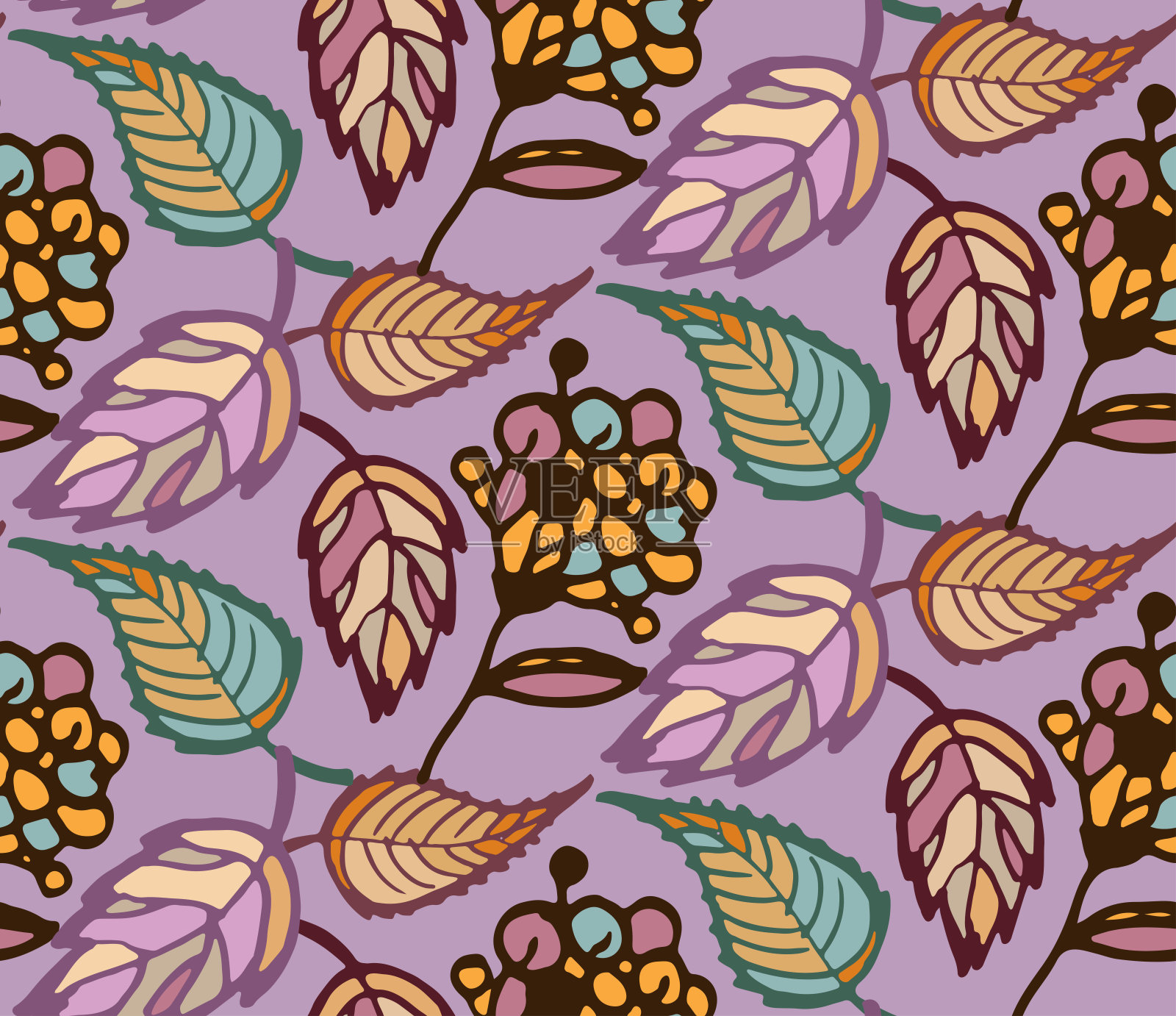 可爱的秋季手绘涂鸦图案背景纹理墙纸织物插画图片素材