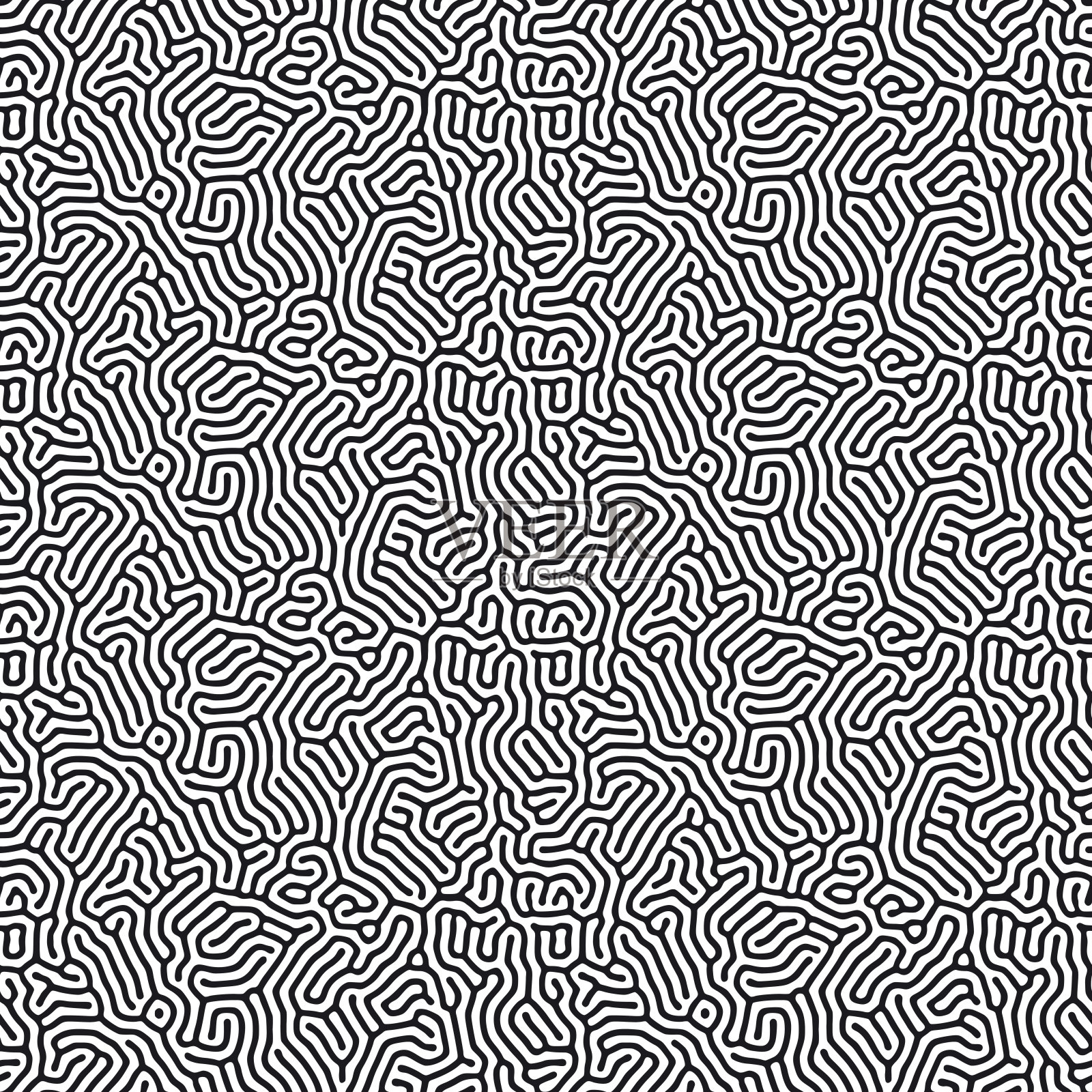 有机背景与圆角线。扩散反应无缝模式。生物形状的线性设计。抽象矢量插图在黑色和白色。插画图片素材