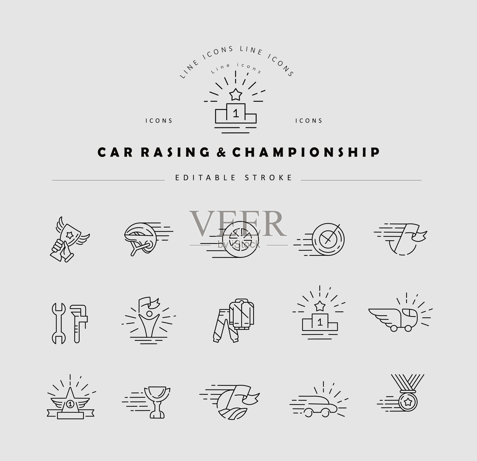 矢量图标和标志的赛车和锦标赛。可编辑大纲中风设计元素图片