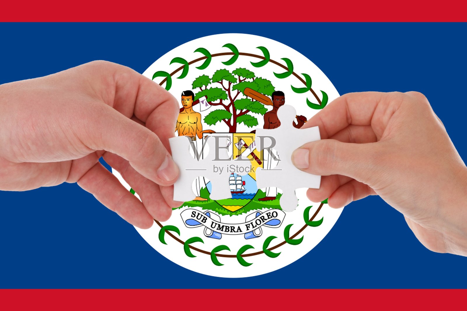 伯利兹的旗帜，一个多文化青年群体的融合照片摄影图片