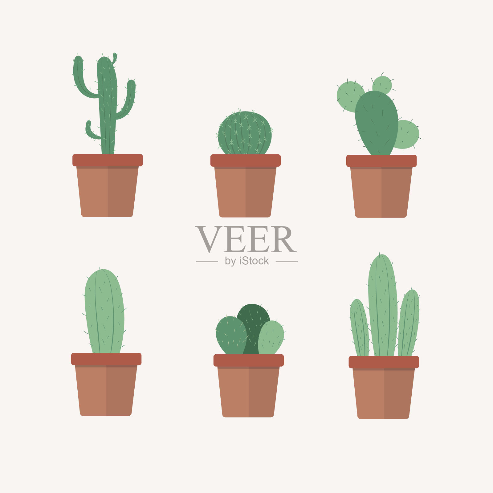 一套向量仙人掌在花盆设计元素图片