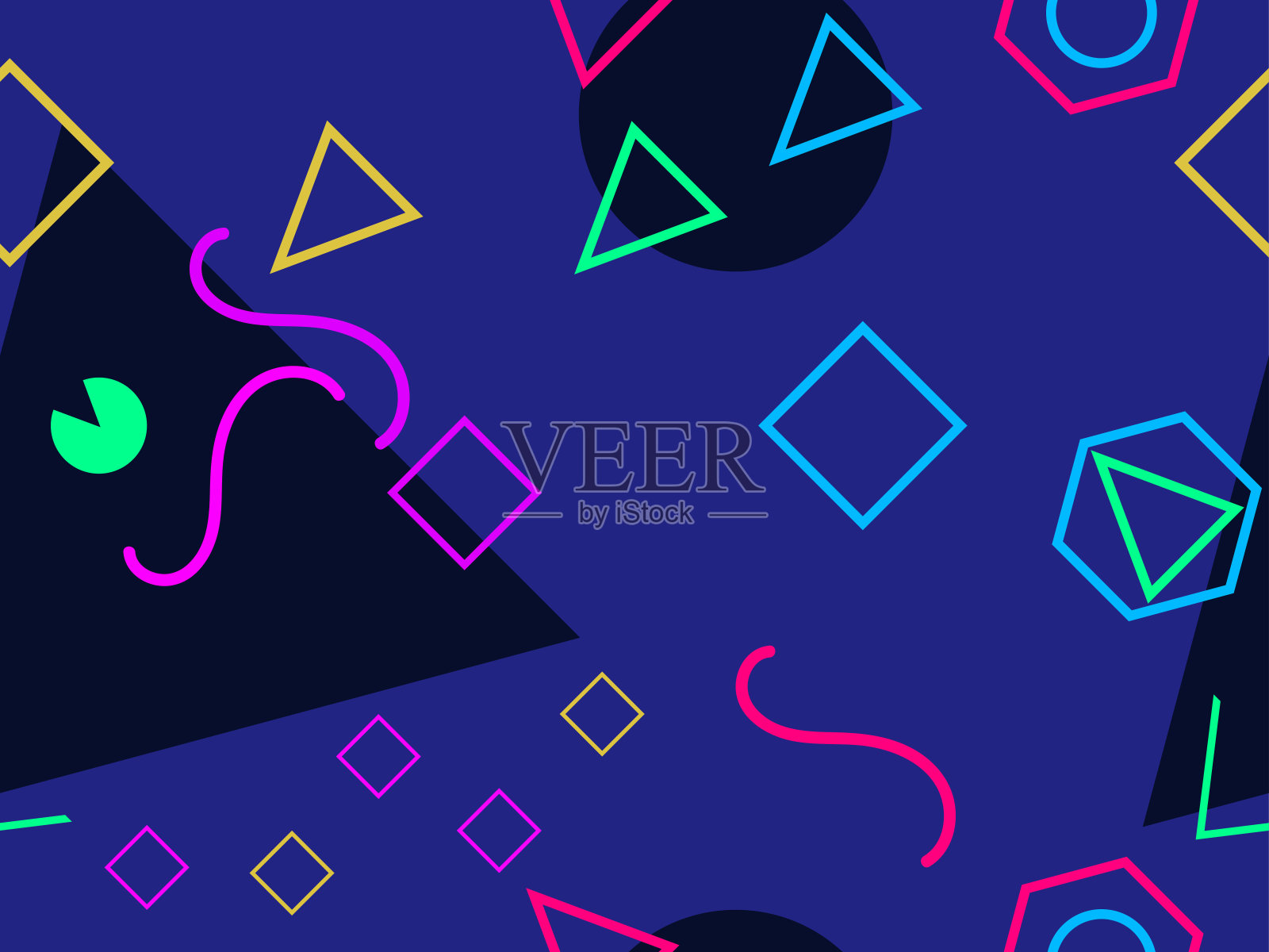 复古的无缝模式。80年代风格的混乱几何形状。用于促销产品、包装纸和印刷。矢量图插画图片素材