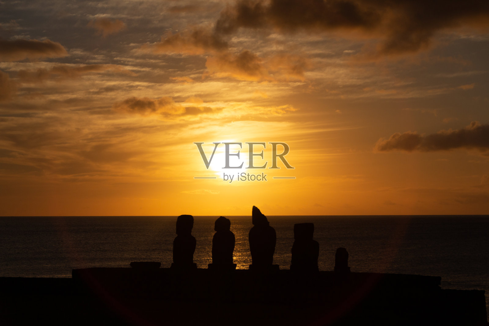 日落阿胡瓦伊小时复活节岛照片摄影图片