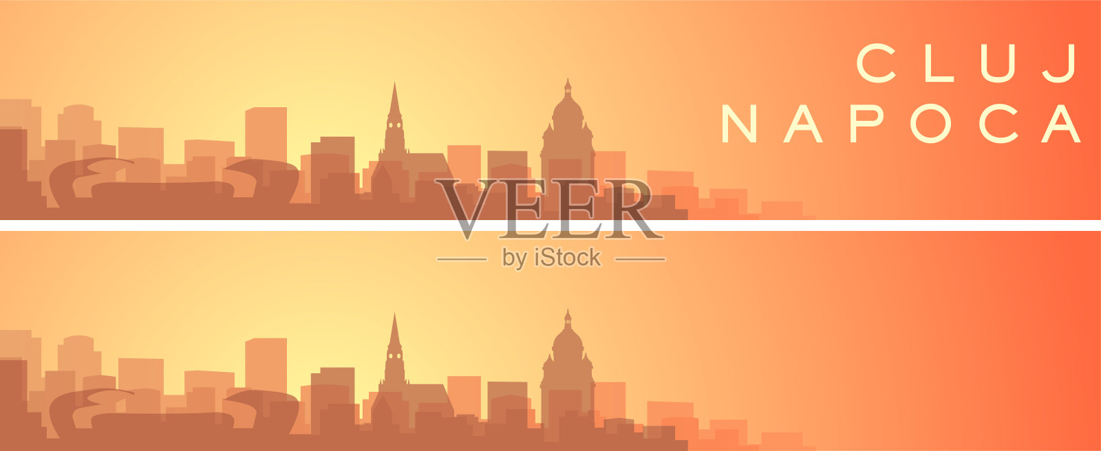 克卢日-纳波卡美丽的天际线风景横幅插画图片素材