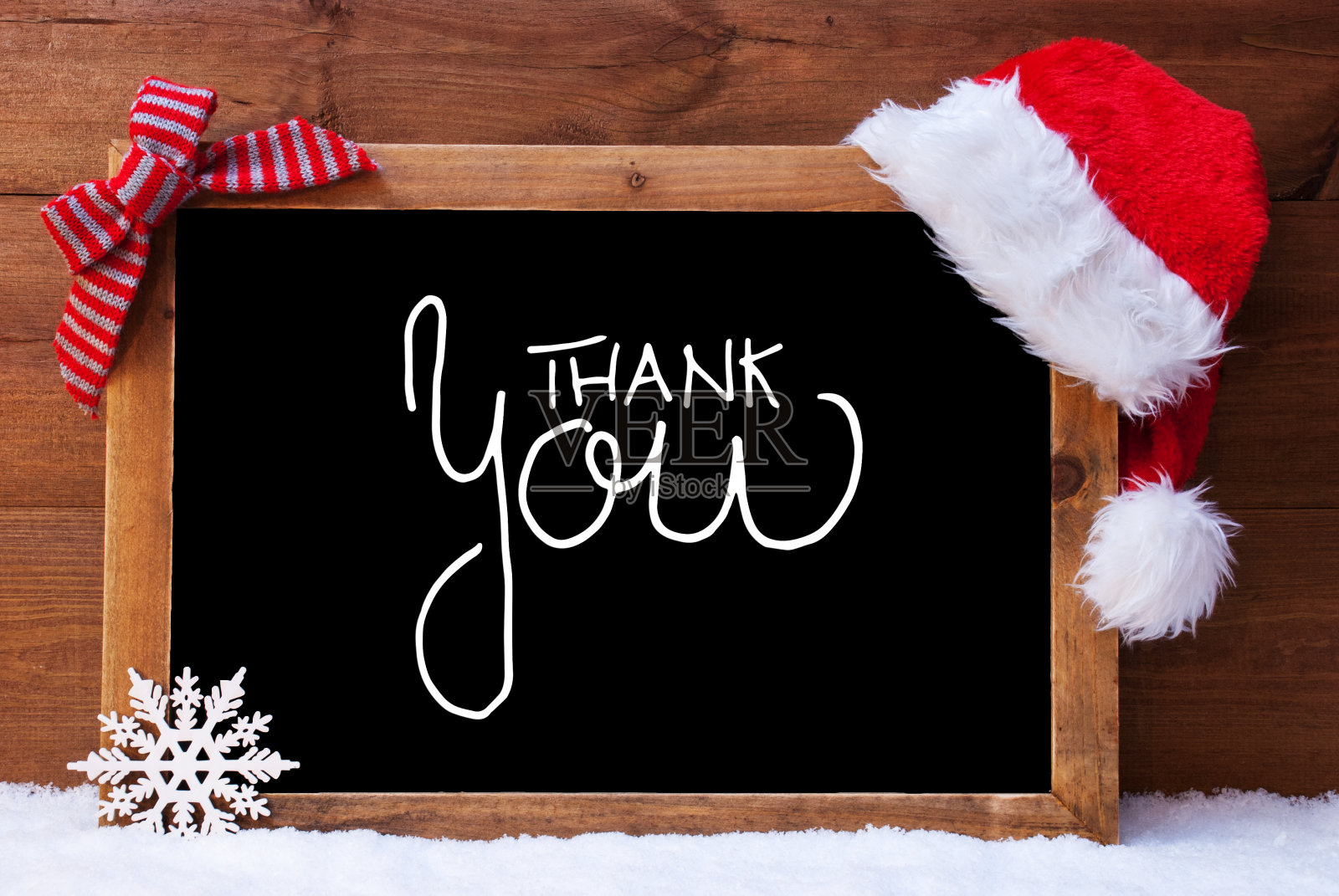 黑板，圣诞装饰，圣诞帽，书法谢谢照片摄影图片