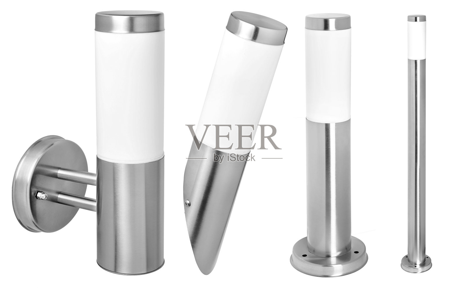 一套独立的不锈钢现代花园路灯照片摄影图片