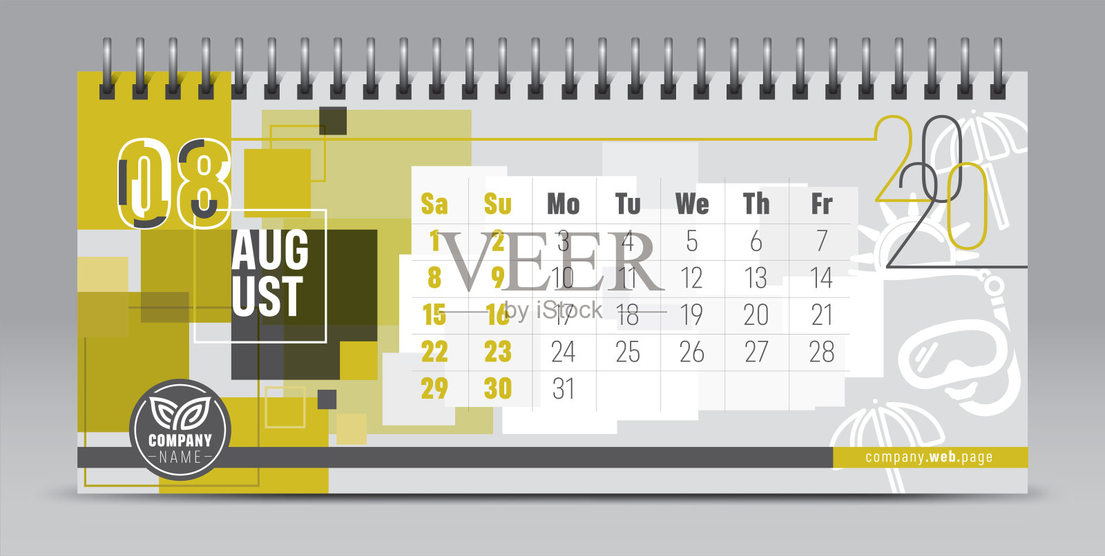 2020矢量日历设计，排版，插图。设计模板素材