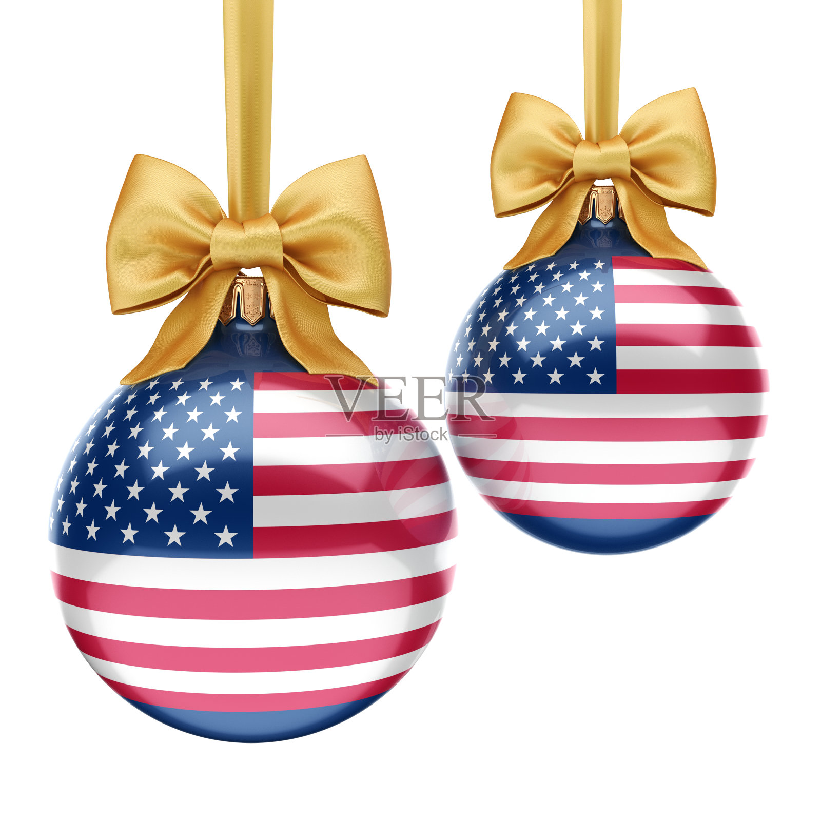 3D渲染圣诞球与美国国旗照片摄影图片