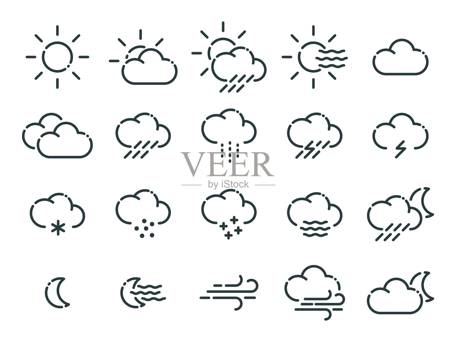 天气预报。一组平面样式图标图标素材