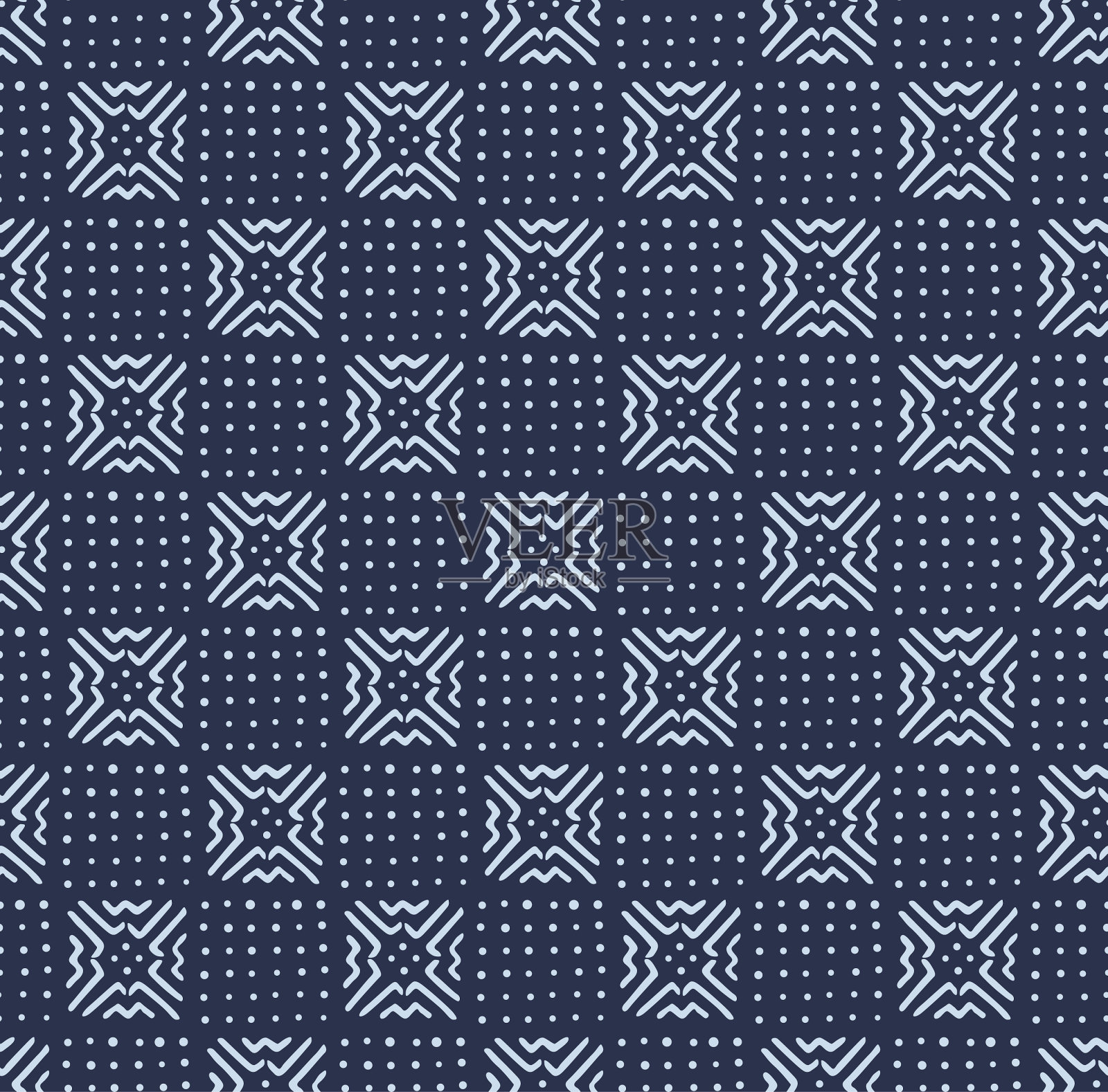 非洲靛蓝瓷砖无缝图案插画图片素材