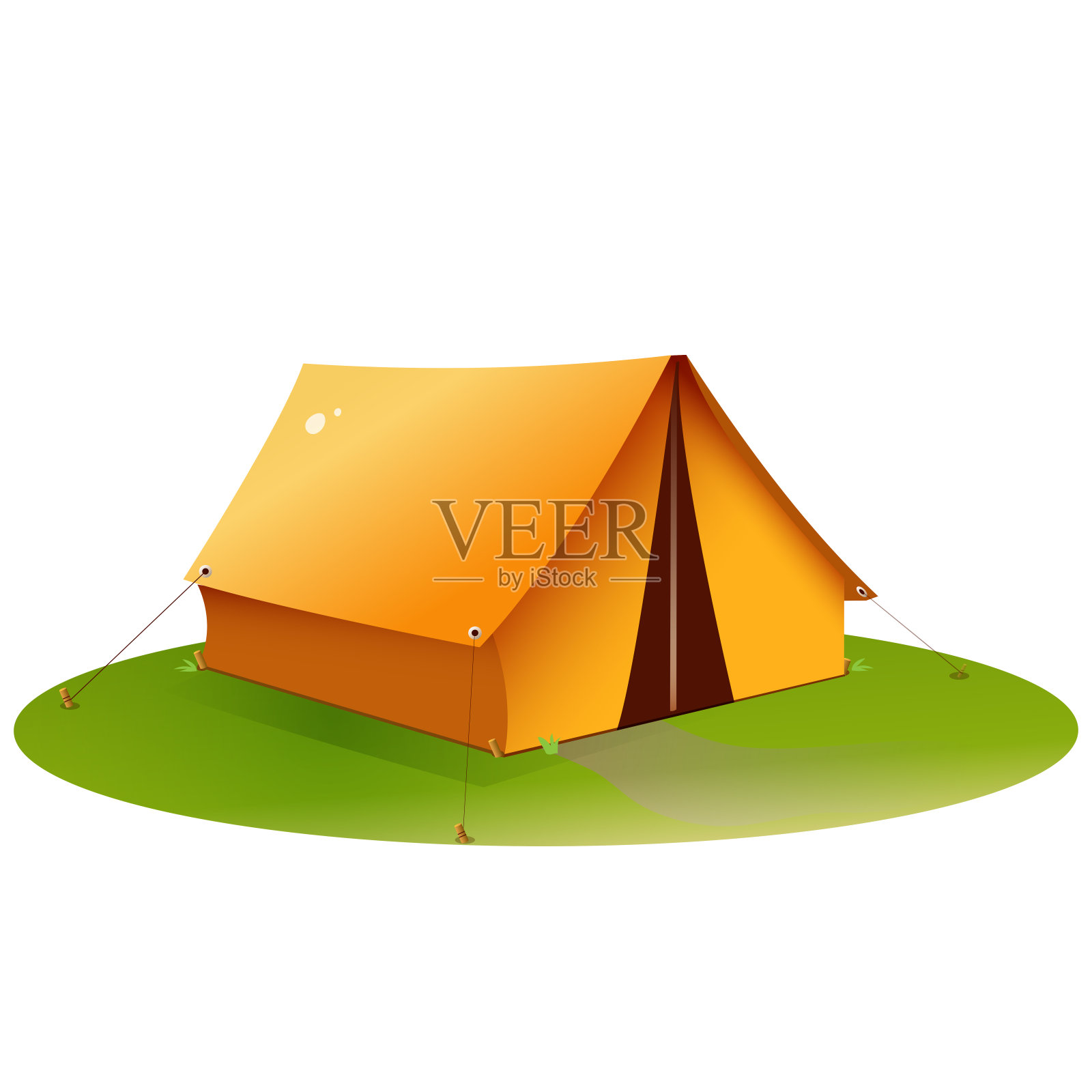 白色背景上的旅游帐篷的彩色图像。露营。矢量插图。插画图片素材
