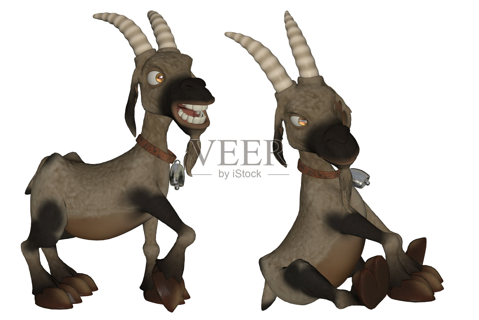 一套卡通山羊孤立在白色，3d渲染。照片摄影图片