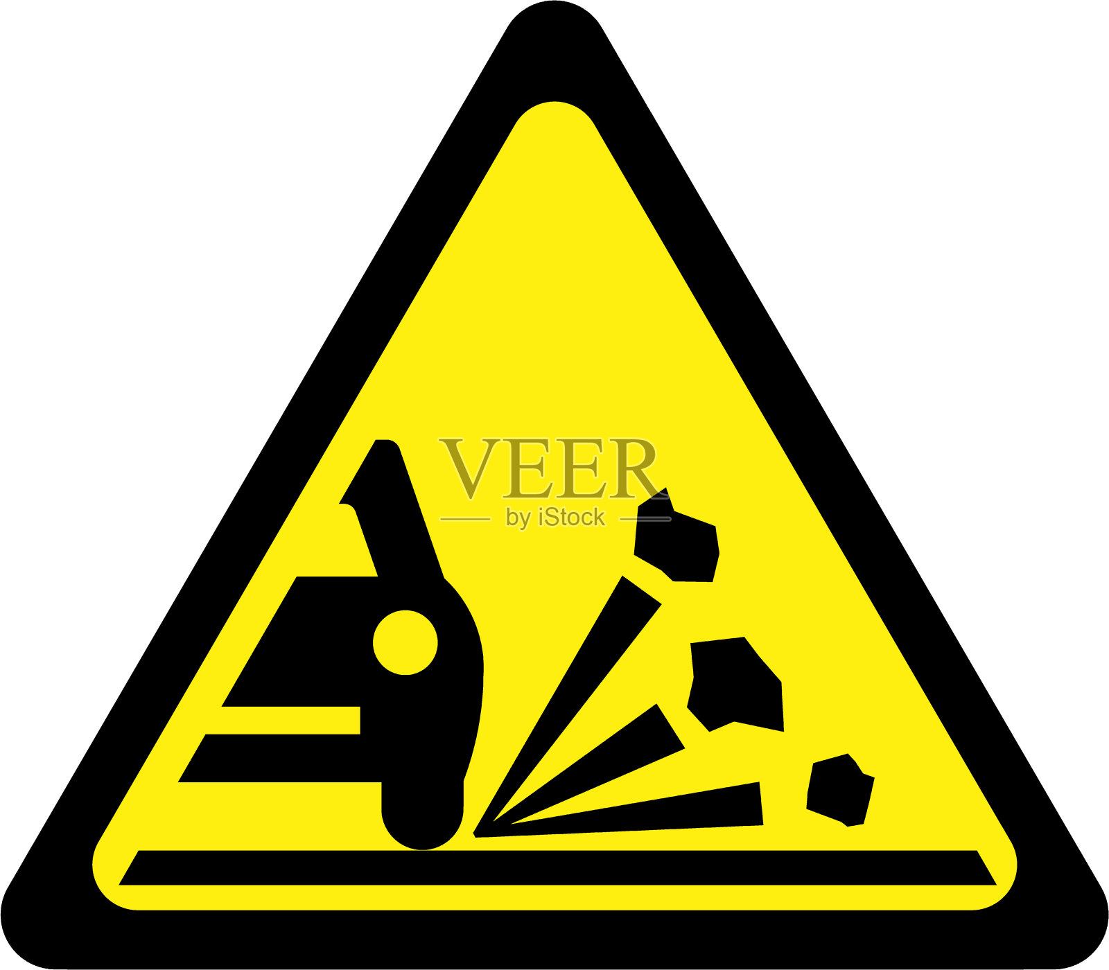 带有沙砾路面标志的警告标志插画图片素材
