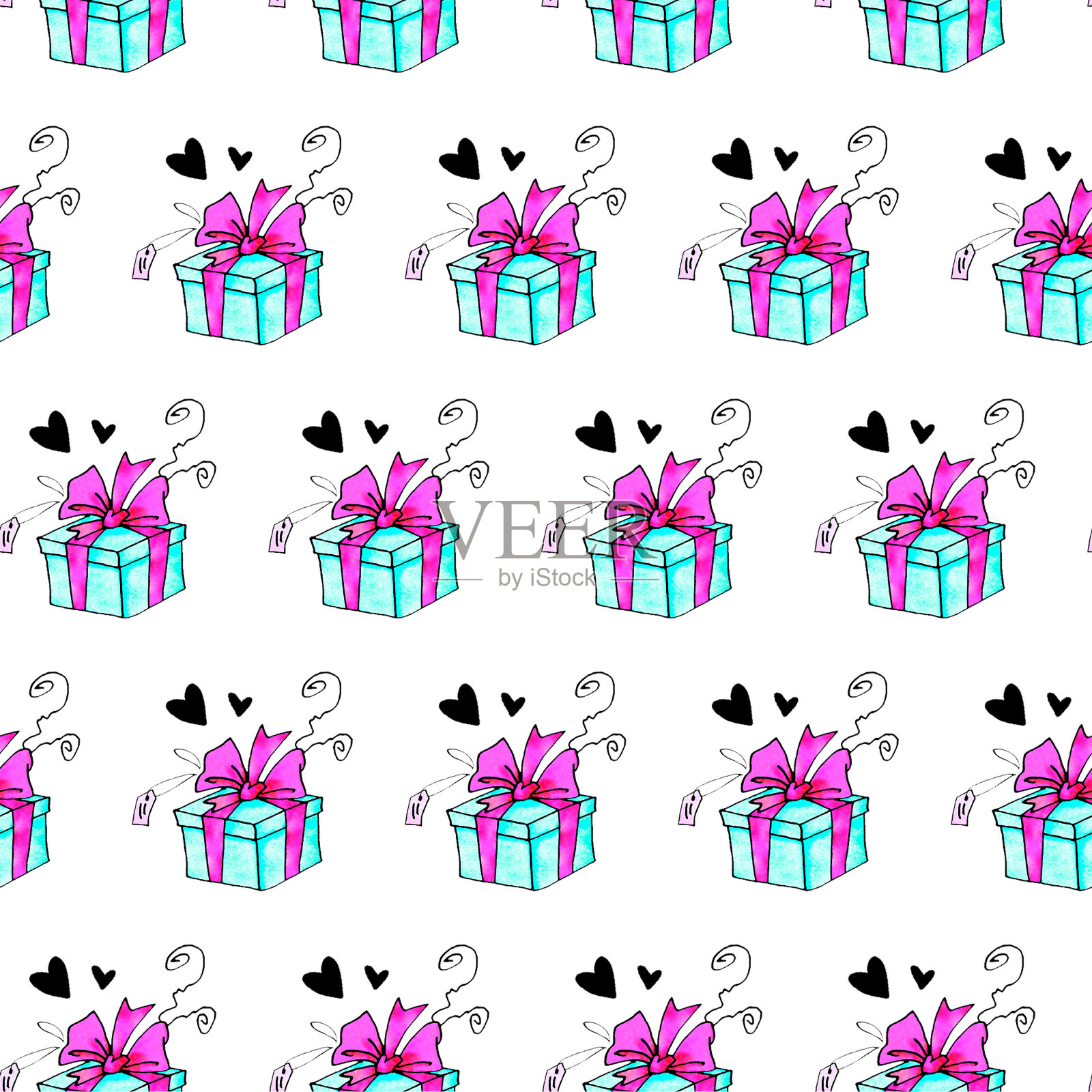 无缝模式与礼品盒。节日背景和纹理。适用于贺卡、包装纸、纺织品、印刷品、生日、情人节、圣诞节、节假日插画图片素材