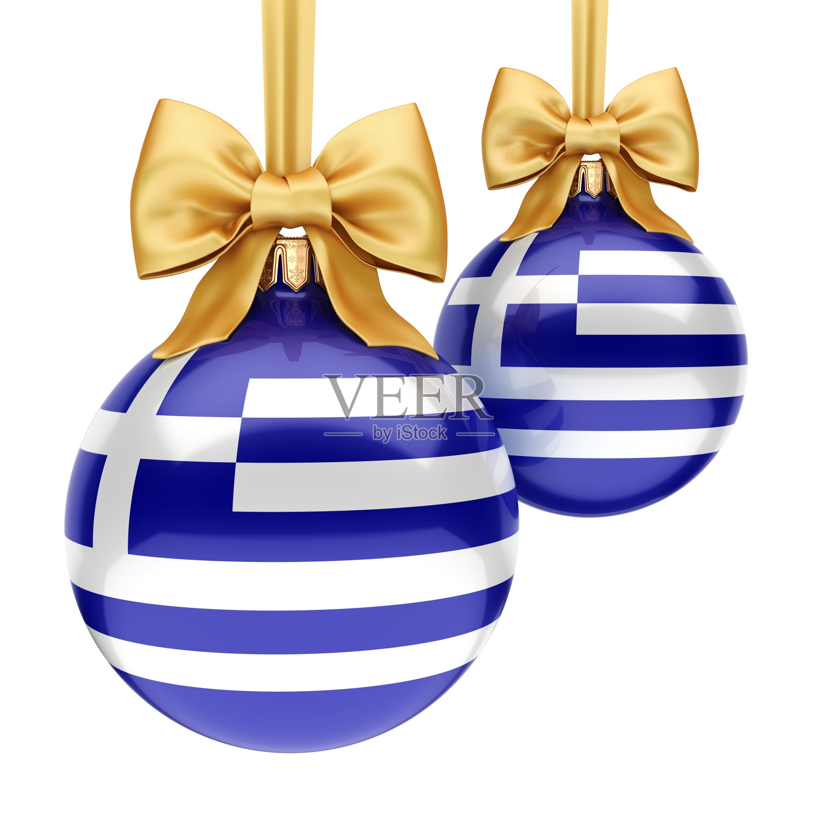 3D渲染圣诞球与希腊国旗照片摄影图片