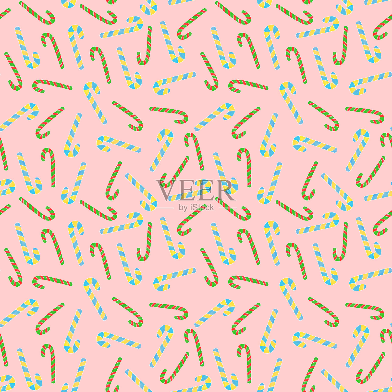 糖果手杖无缝模式在粉红色的背景。纺织品和纸张设计。插画图片素材