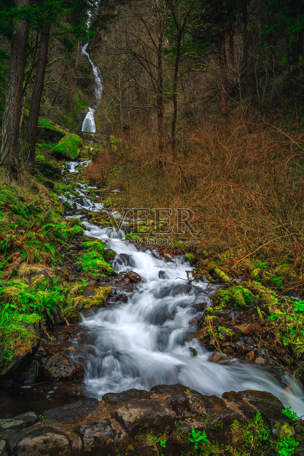 瓦赫基纳瀑布位于哥伦比亚河峡谷照片摄影图片