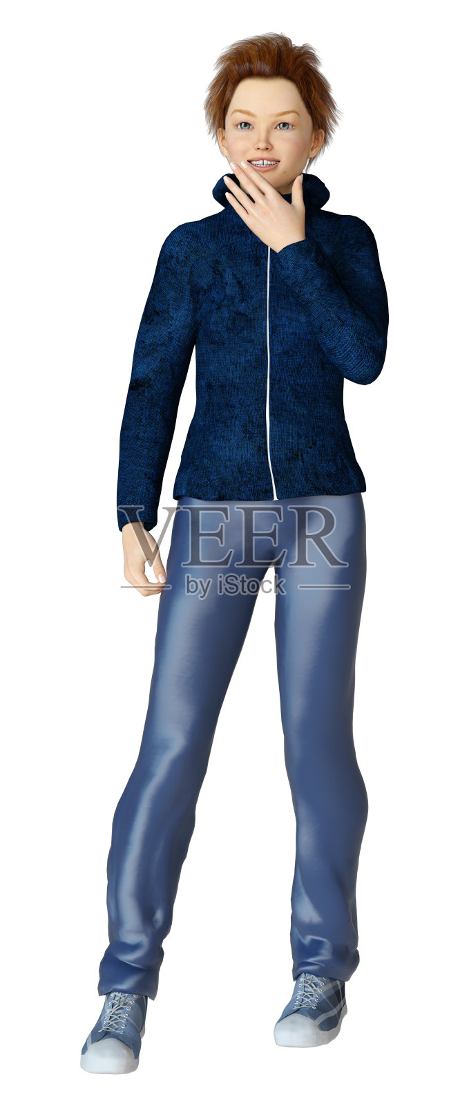 3D插画：白底少女照片摄影图片