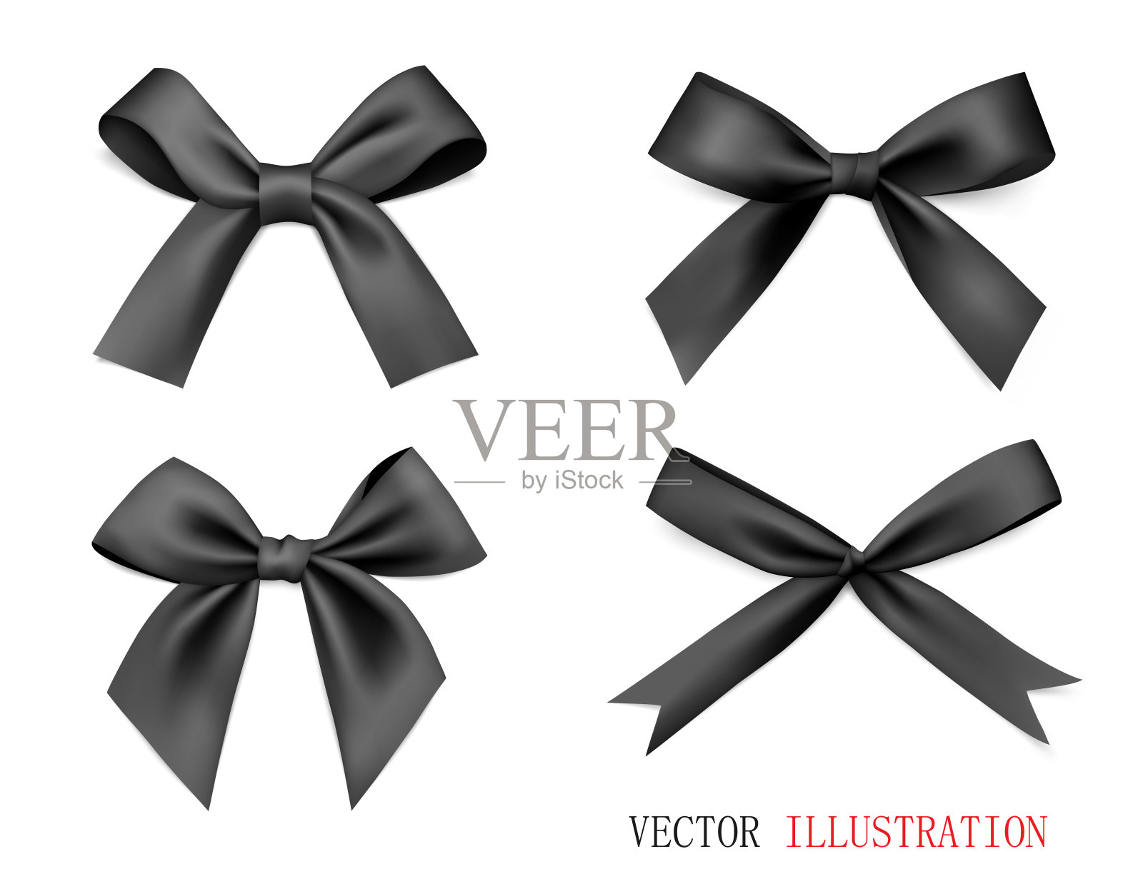 一套带丝带的黑色礼品蝴蝶结。矢量插图。设计元素图片