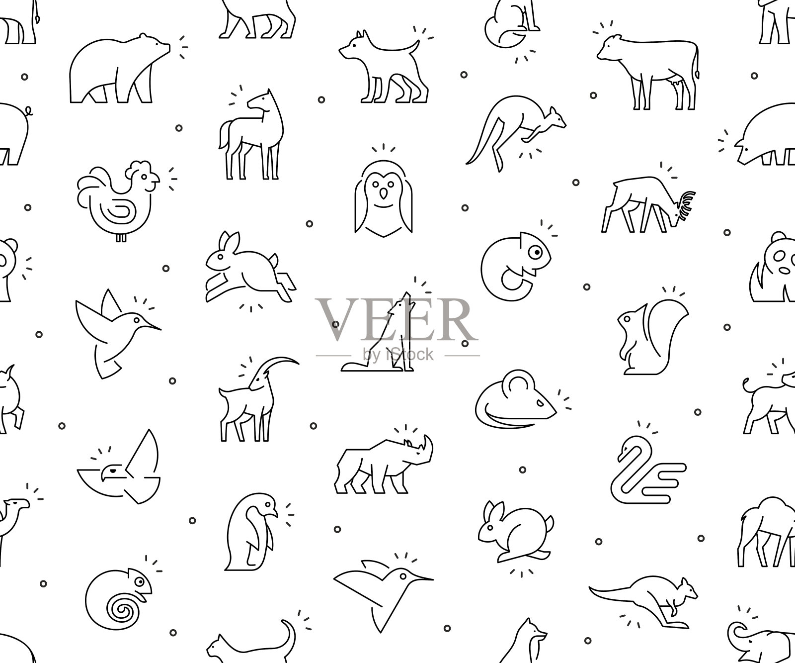无缝模式与动物图标插画图片素材