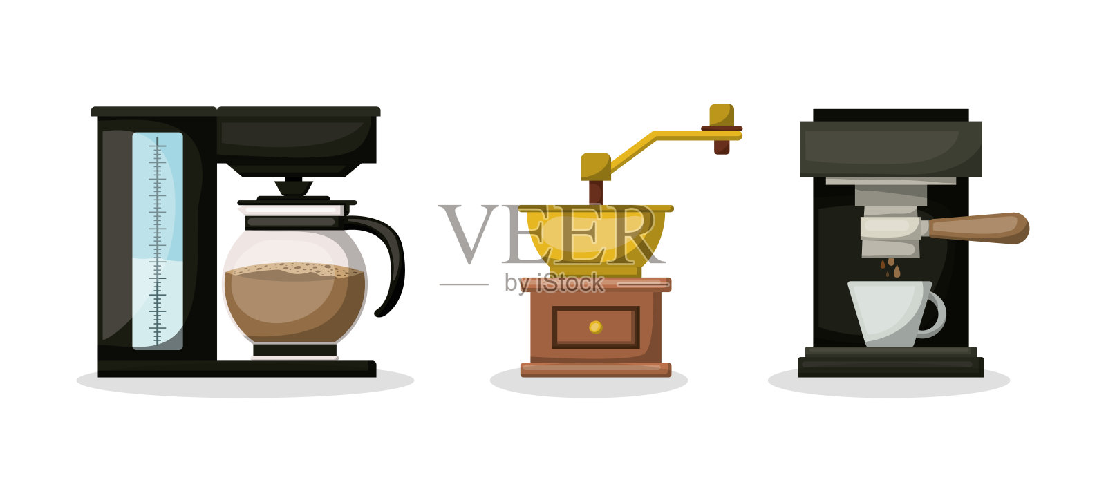 咖啡研磨机和壶矢量设计插画图片素材