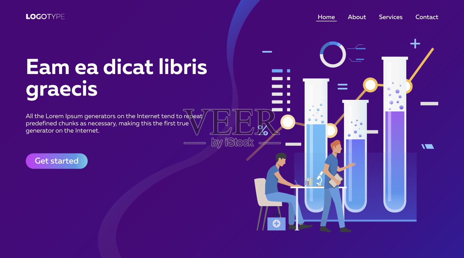 在实验室里用管子和图表工作的科学家插画图片素材