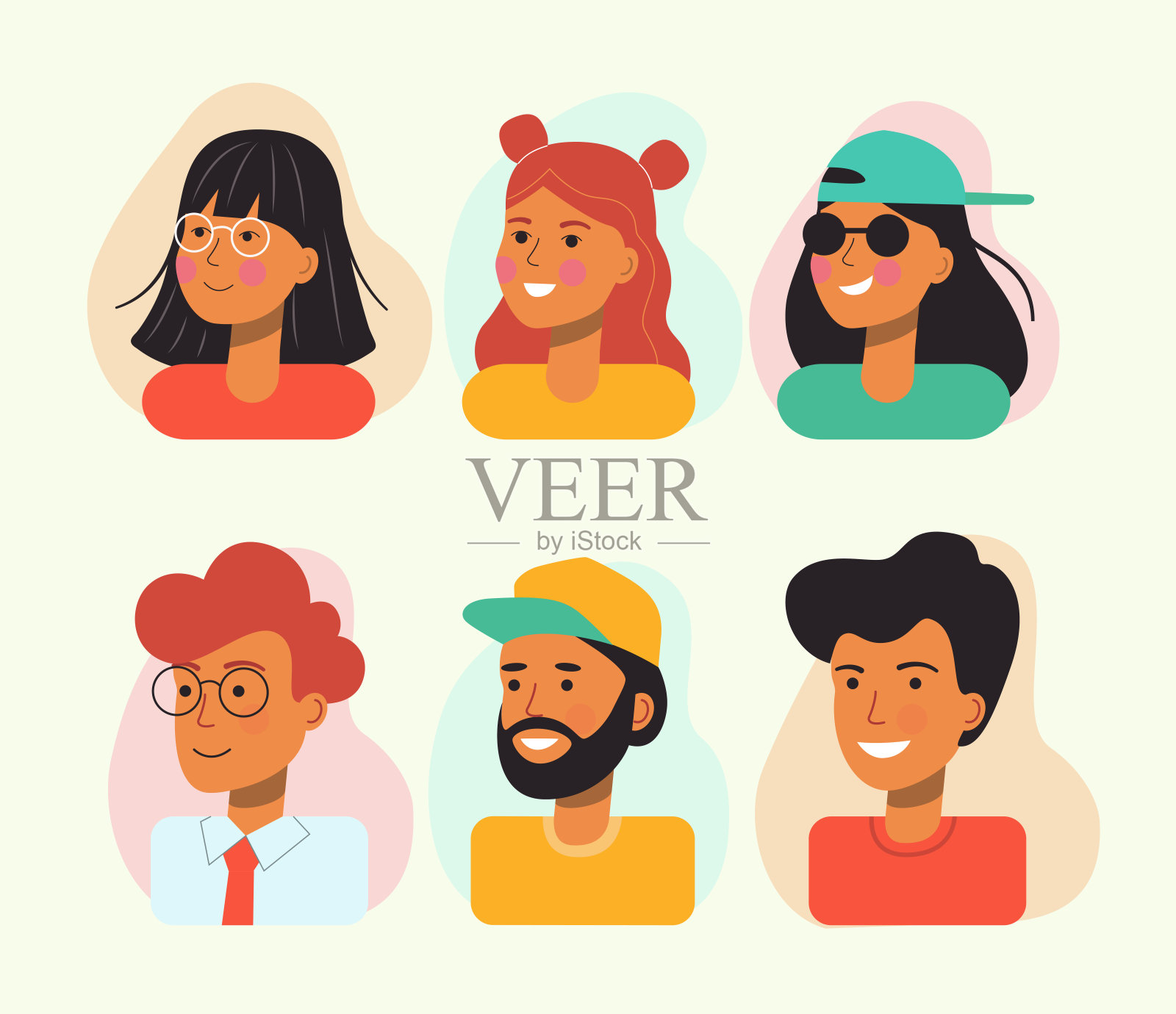 一组人物头像收集。矢量平面样式插图插画图片素材