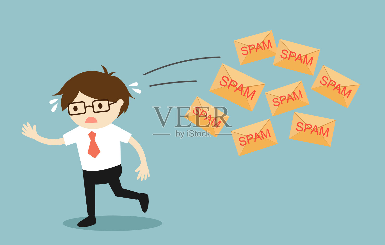 经营理念，商人收到垃圾邮件。矢量插图。插画图片素材