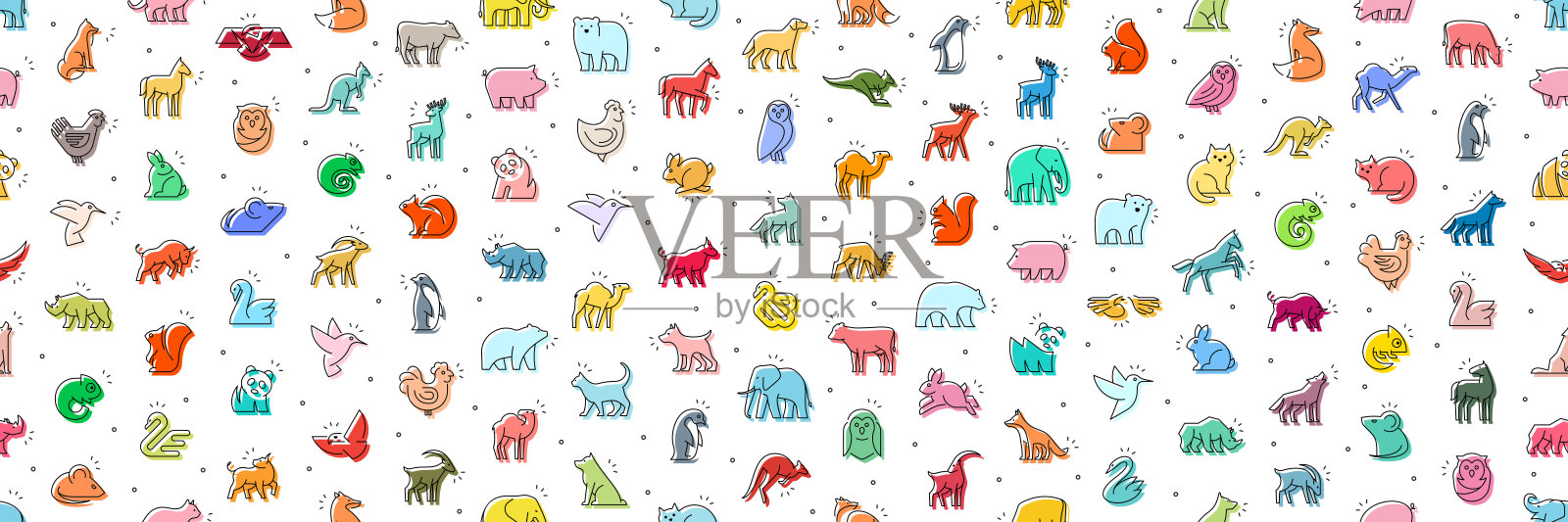 无缝模式的彩色动物图标插画图片素材