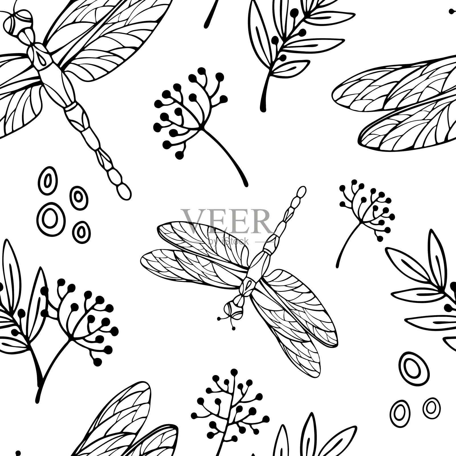 蜻蜓无缝模式插画图片素材