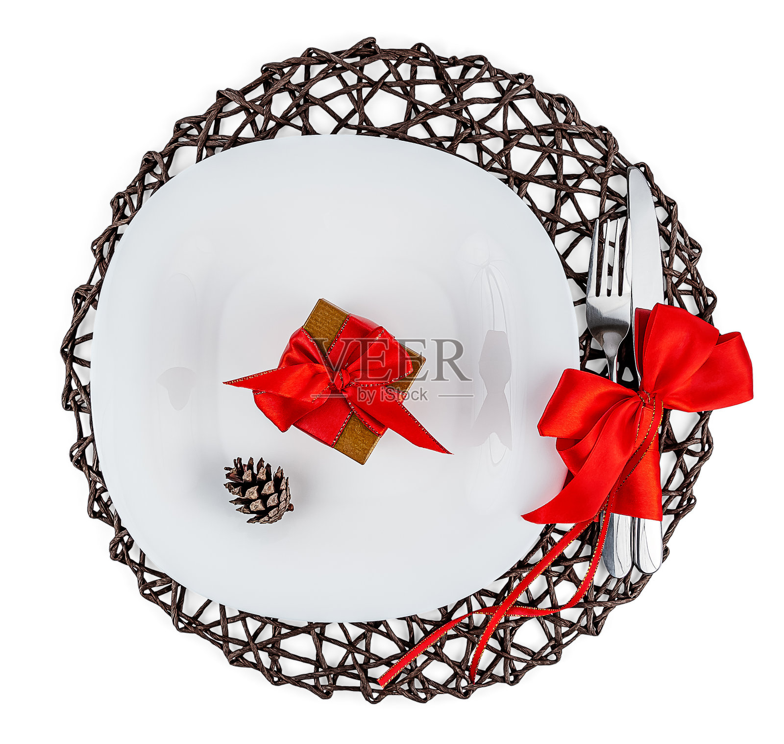 圣诞菜与礼物孤立在白色照片摄影图片