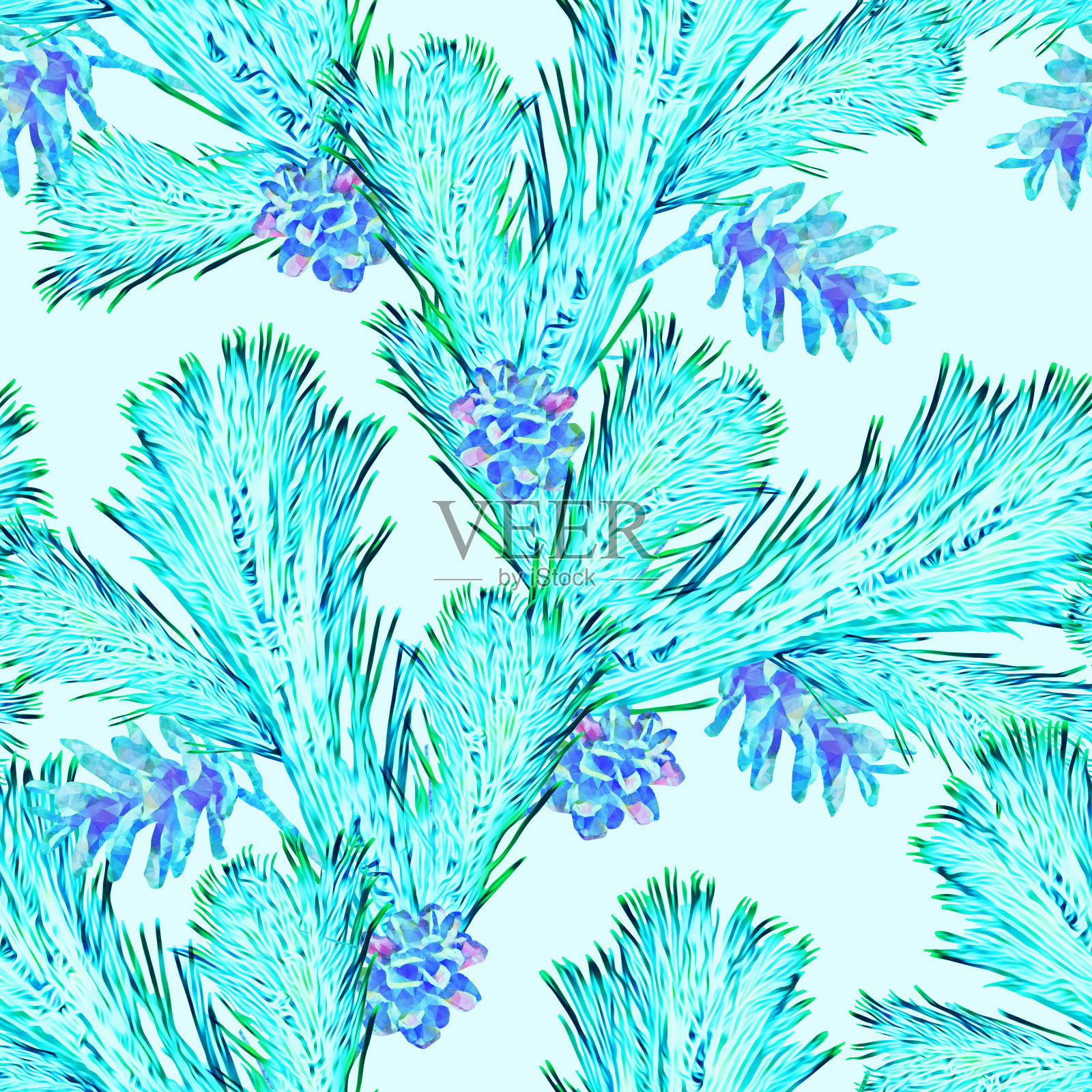 杉木枝具球果，无缝隙图案。插画图片素材