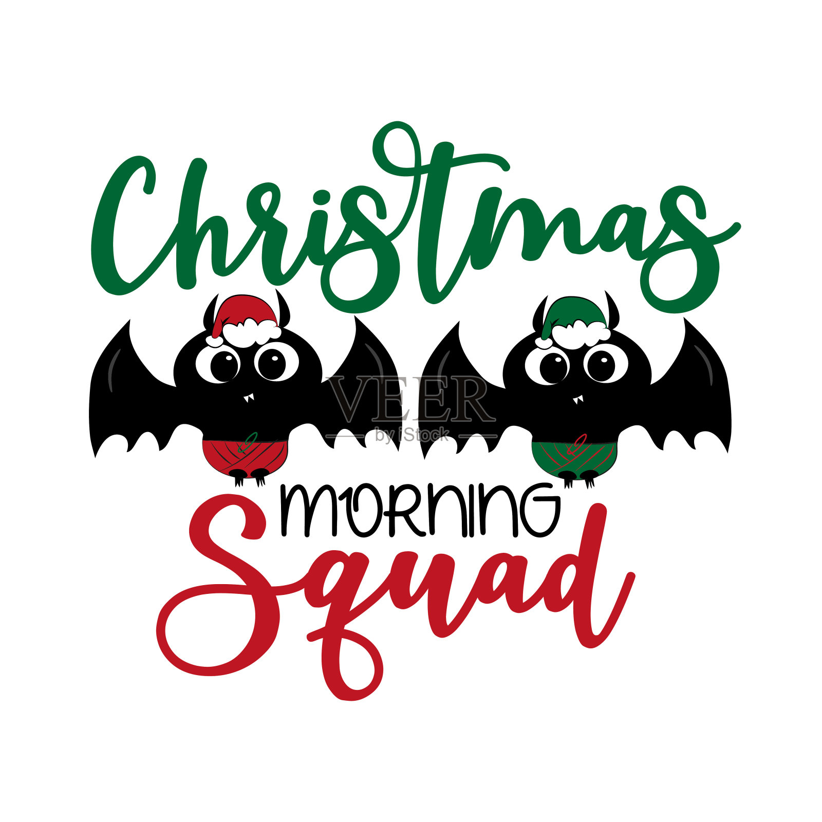 圣诞晨班-书法文字可爱的宝宝蝙蝠。插画图片素材