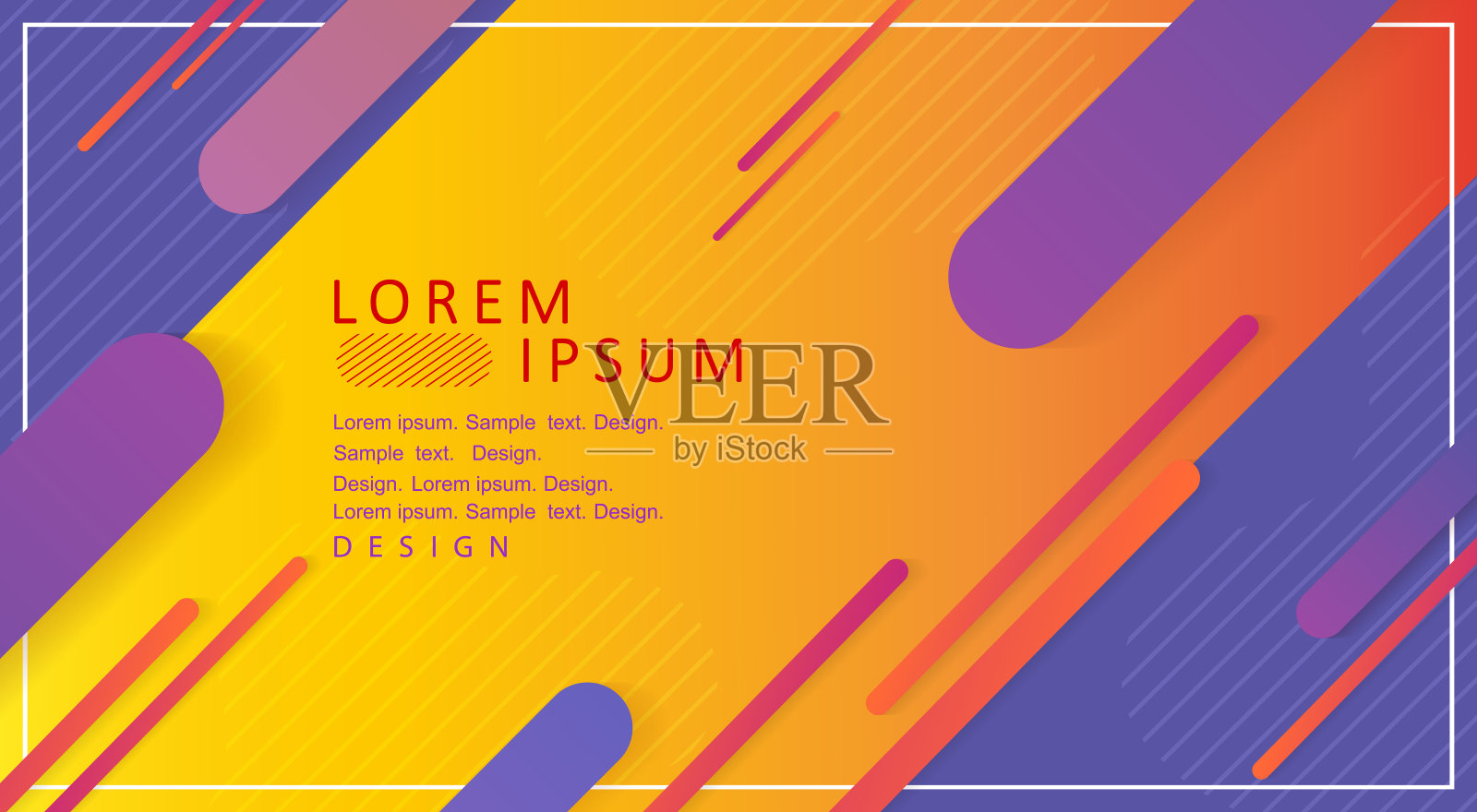 橙色抽象背景与白色框架和各种色调的小条纹插画图片素材