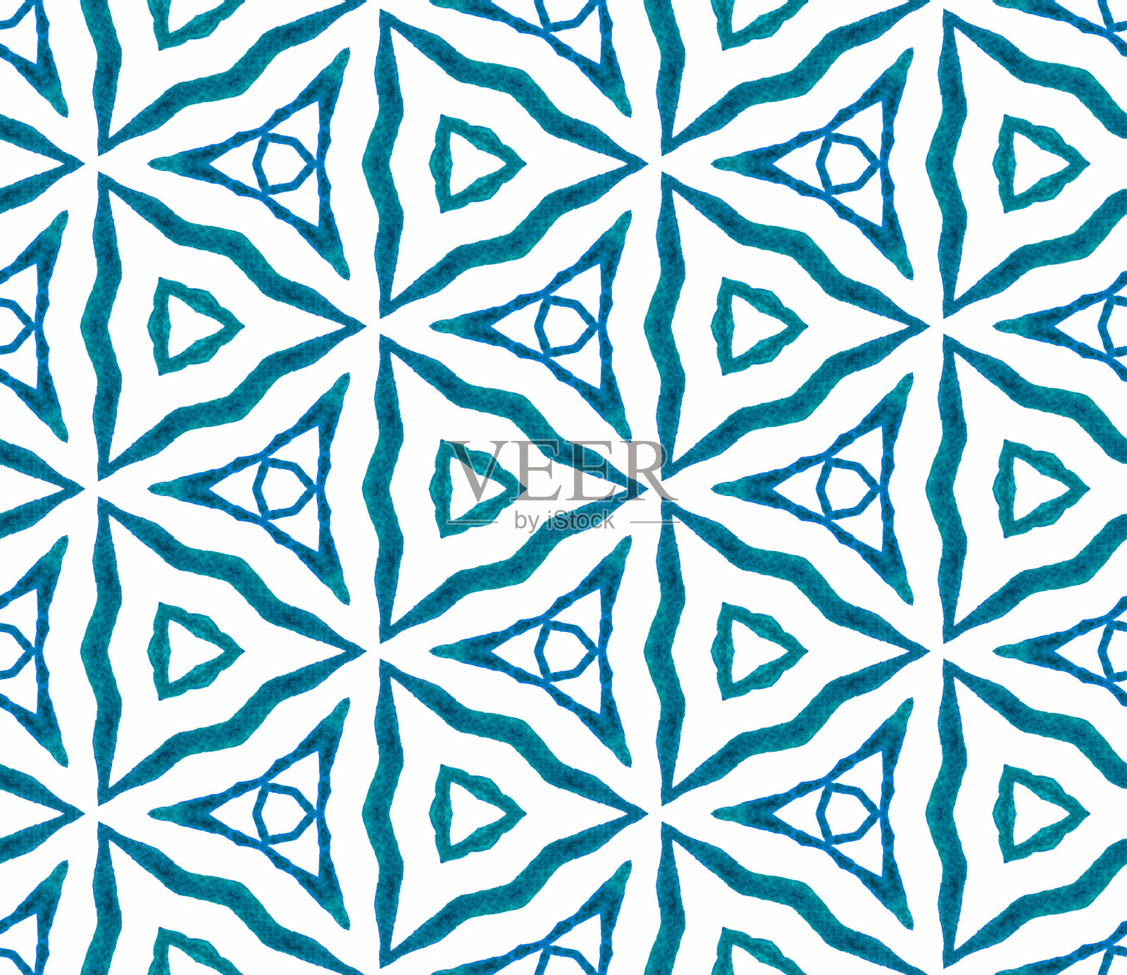 蓝色圆章无缝图案。手绘waterc插画图片素材