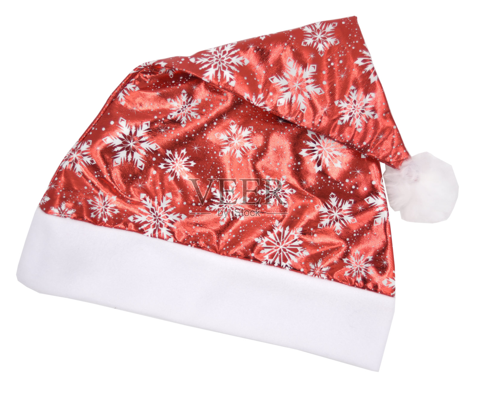 孤立的圣诞红帽上有雪花图案照片摄影图片