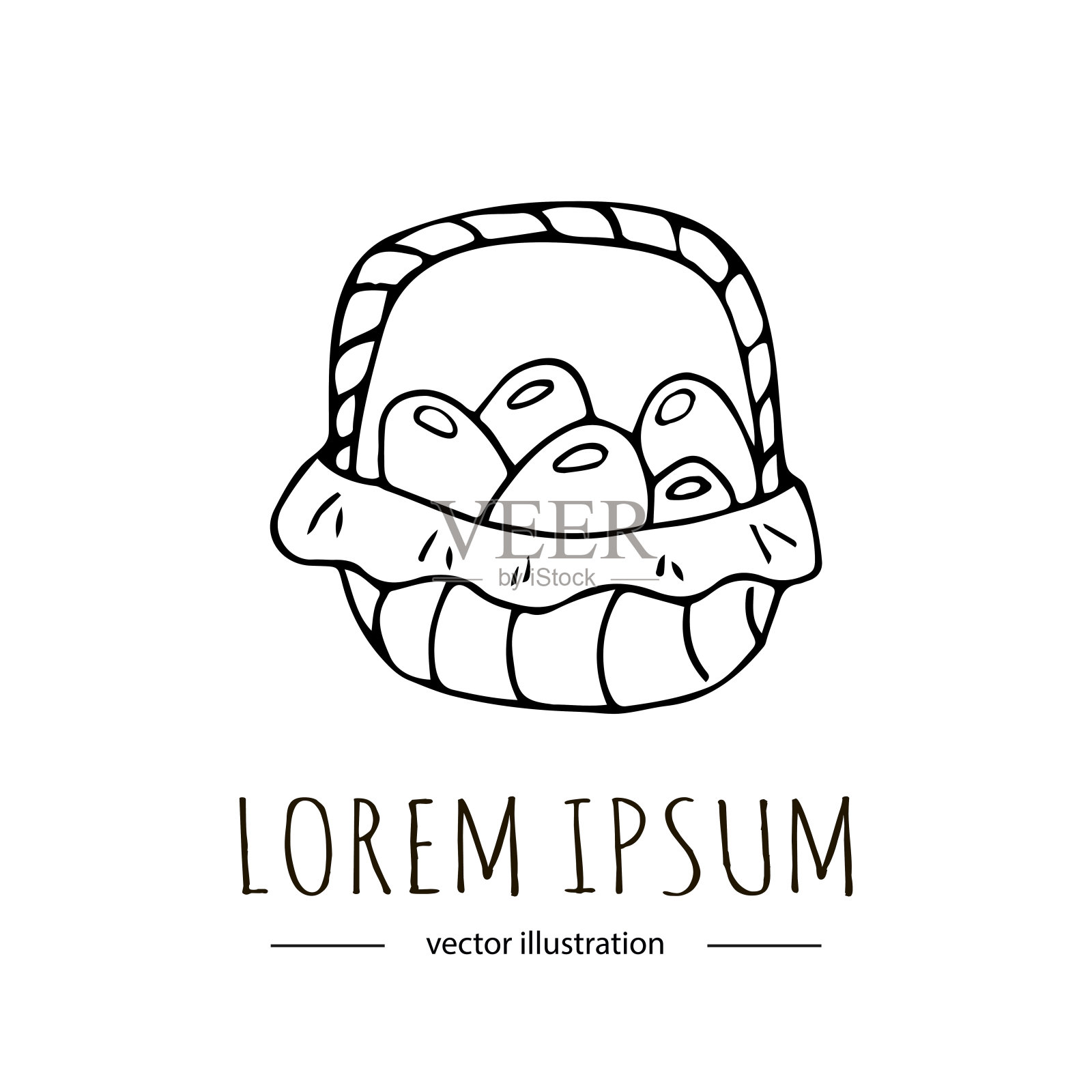 手绘涂鸦篮子与复活节彩蛋图标插画图片素材