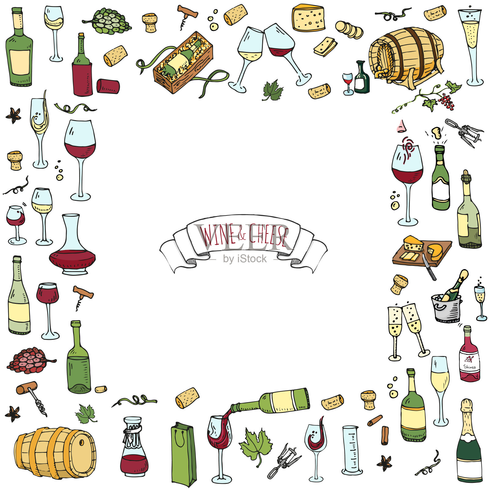 手绘葡萄酒品尝图标集插画图片素材