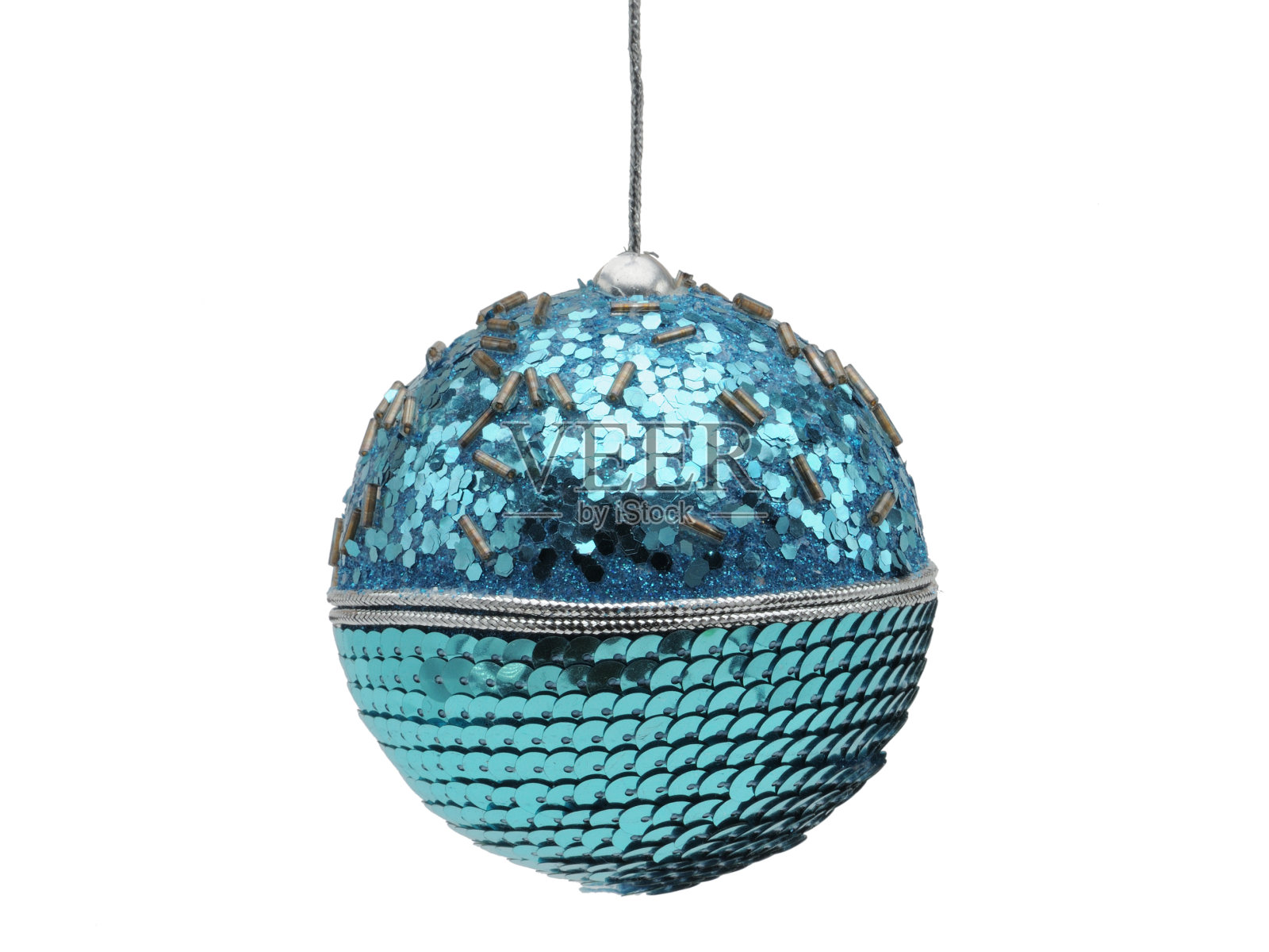 圣诞和新年球的蓝色光泽在白色的背景照片摄影图片