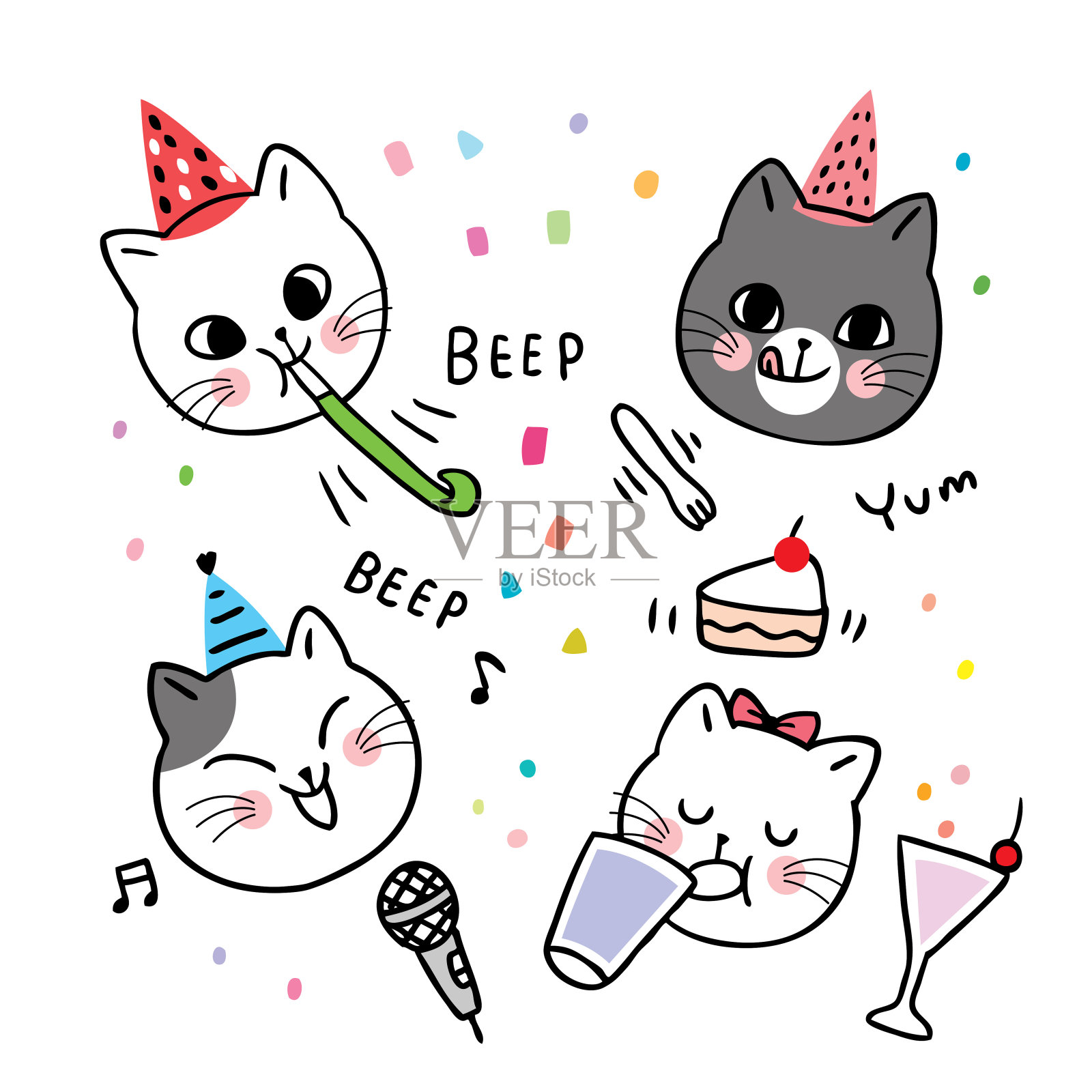 卡通可爱的猫庆祝新年向量。插画图片素材