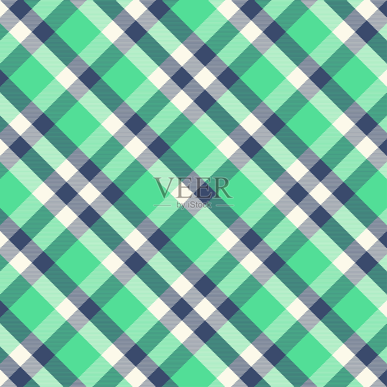 格子绿色和蓝色无缝图案。插画图片素材