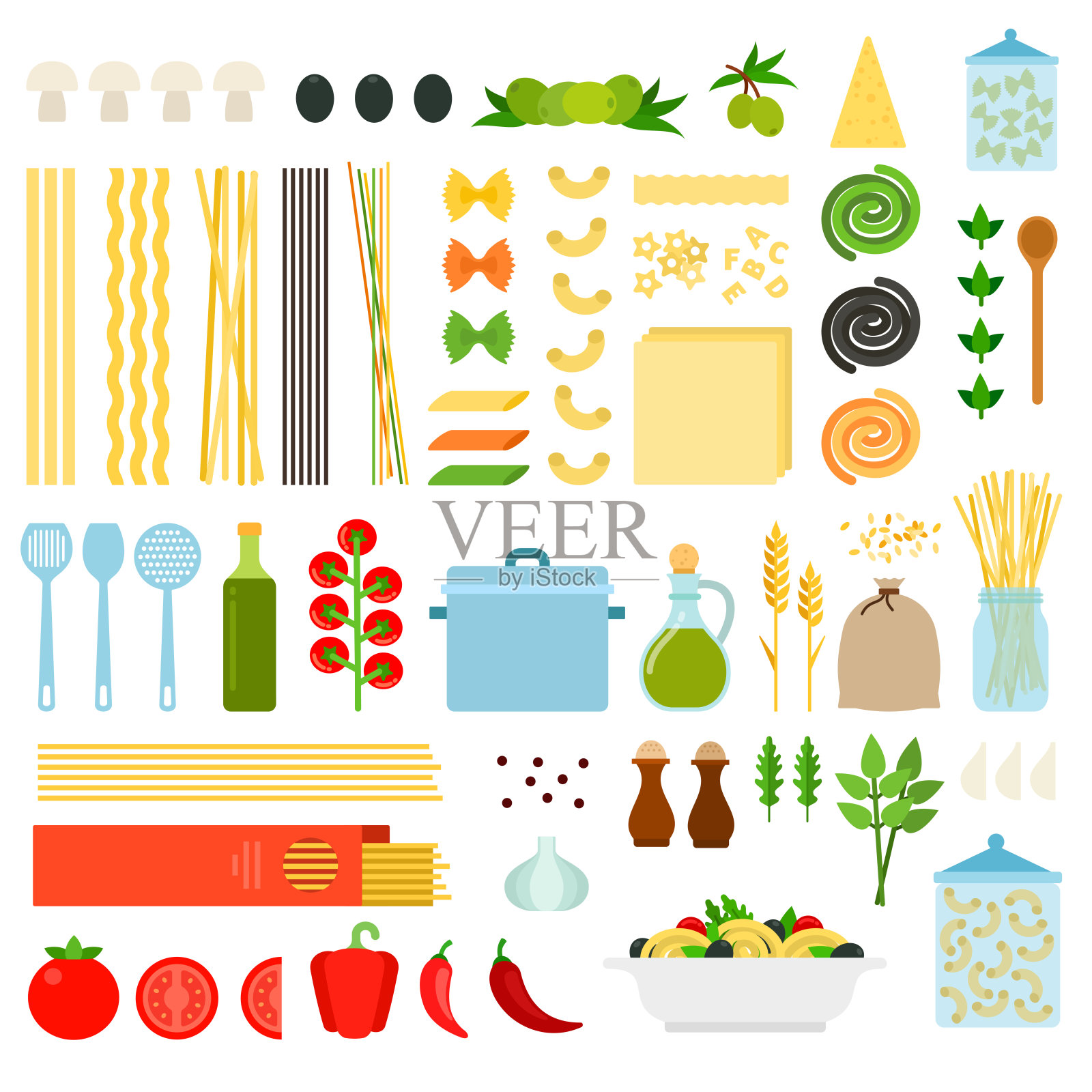 一套意大利面图标平面矢量插画图片素材