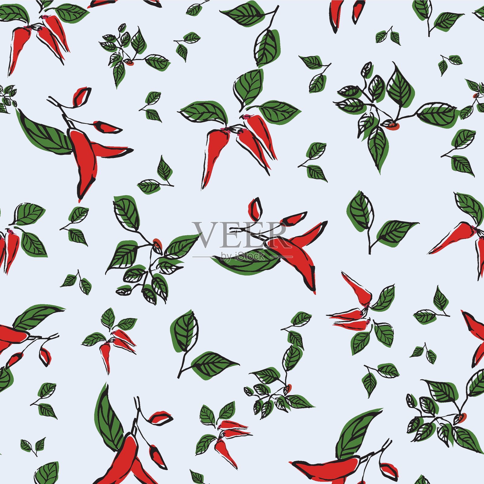 辣椒叶无缝重复图案设计。插画图片素材