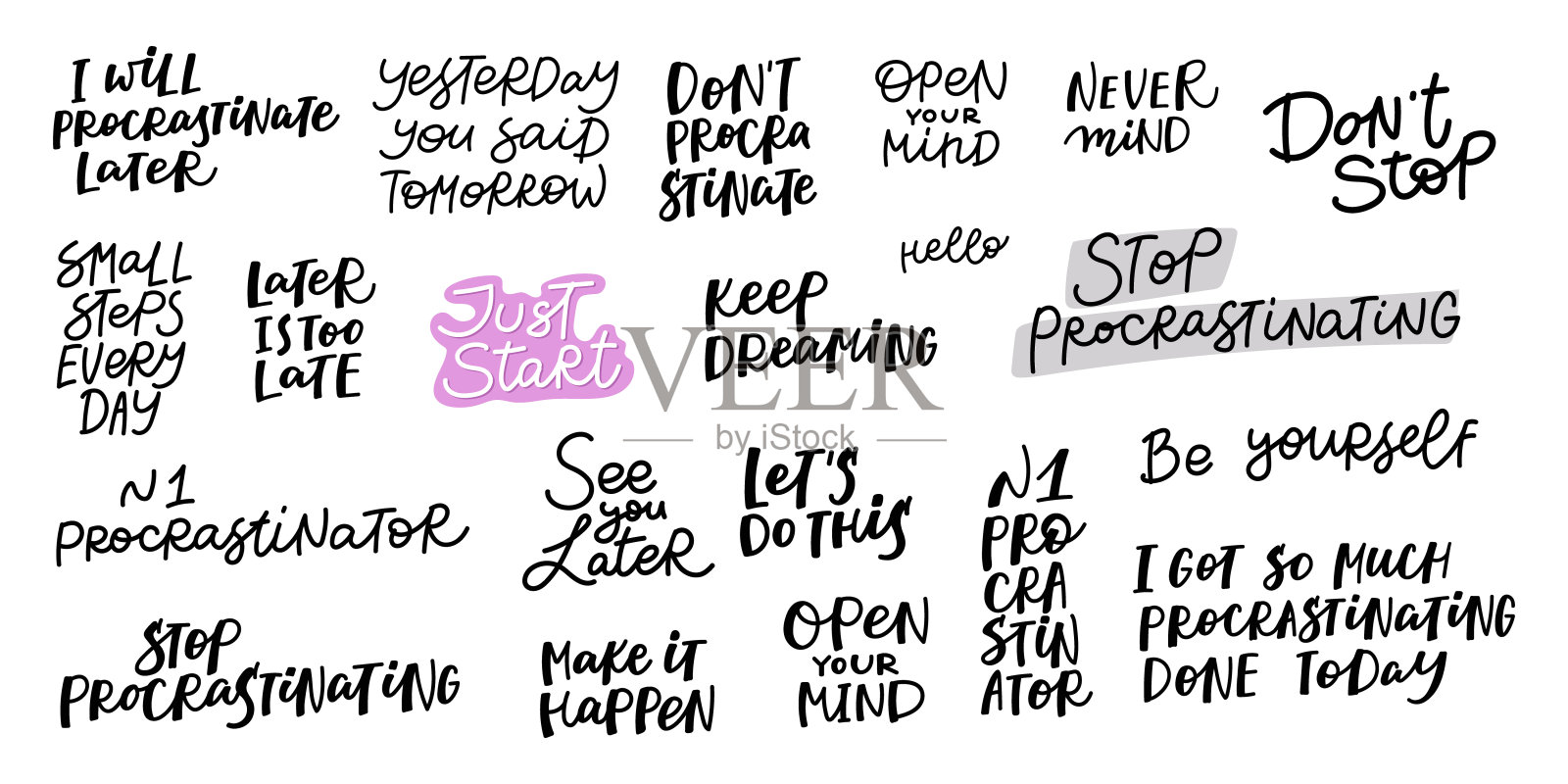 拖延工作书法引用字母插画图片素材